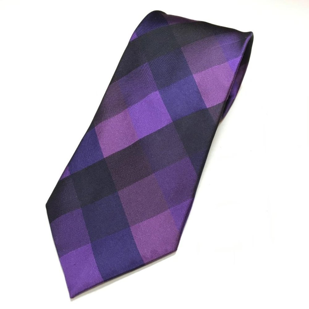 Calvin Klein Tie Pure Silk Purple Black Checkered